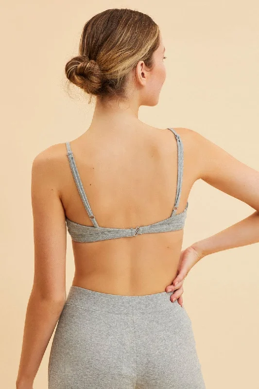 Grey Cotton Bralette Cotton Stretch Scoop Neck