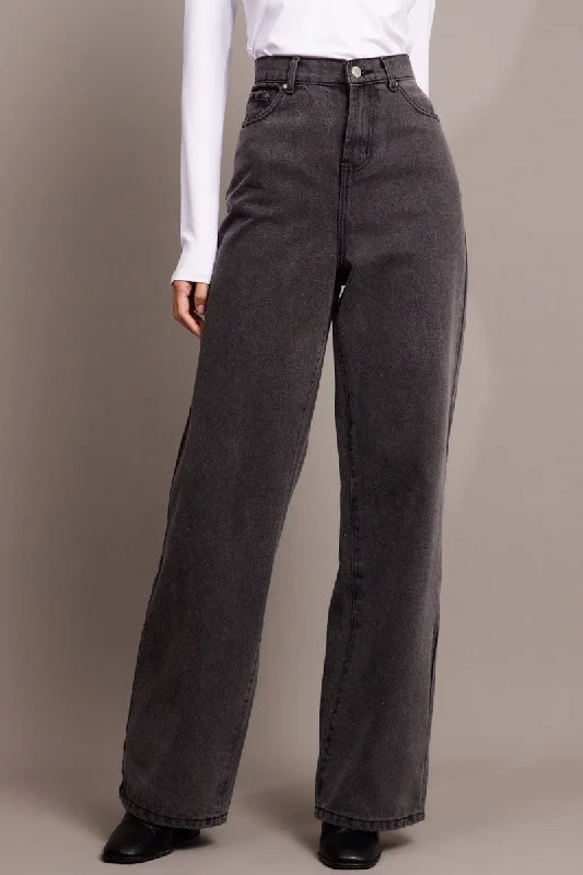 Grey Wide Leg Jean High Rise