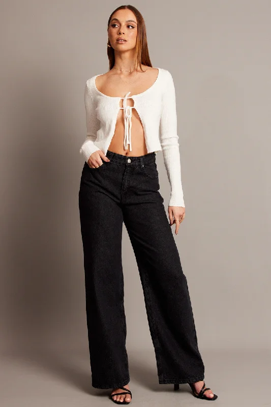 Grey Wide Leg Jean Mid Rise