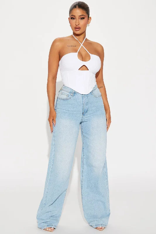 Halle Heavy Rib Corset Top - White