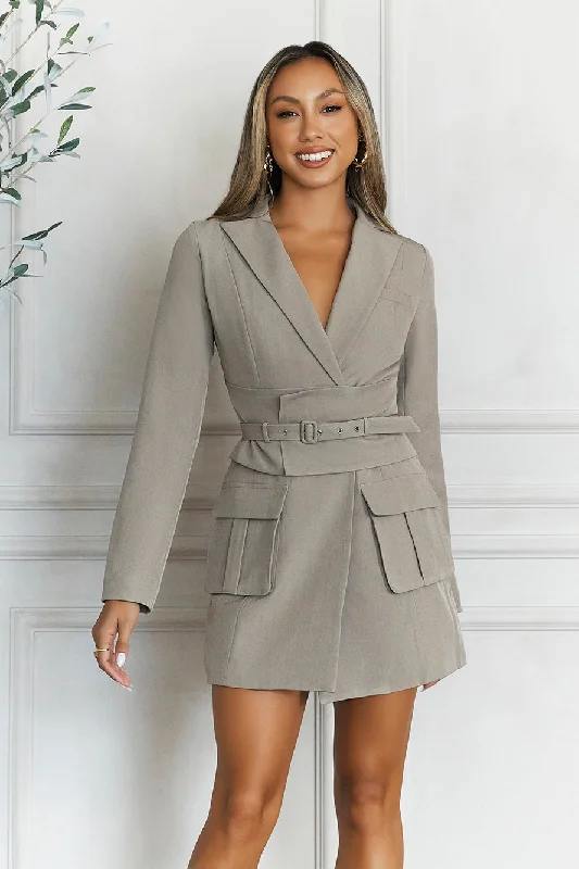 HELLO MOLLY Chic Statement Blazer Dress Taupe