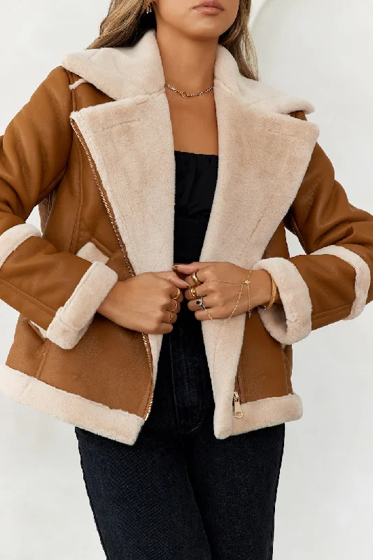 HELLO MOLLY Hot Cocoa Faux Leather Jacket Brown