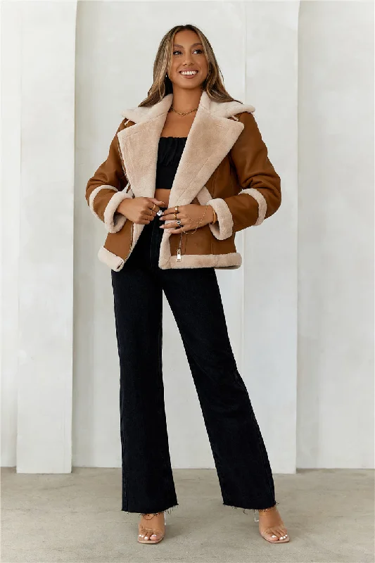 HELLO MOLLY Hot Cocoa Faux Leather Jacket Brown