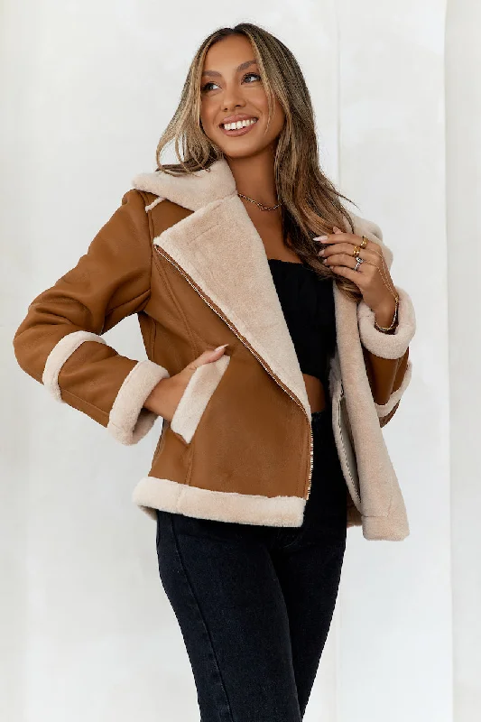 HELLO MOLLY Hot Cocoa Faux Leather Jacket Brown