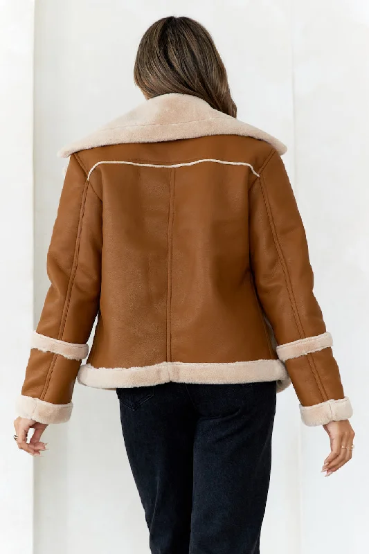 HELLO MOLLY Hot Cocoa Faux Leather Jacket Brown