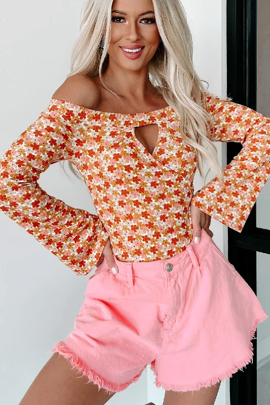 Incredible Aspirations Floral Off The Shoulder Bodysuit (Orange)