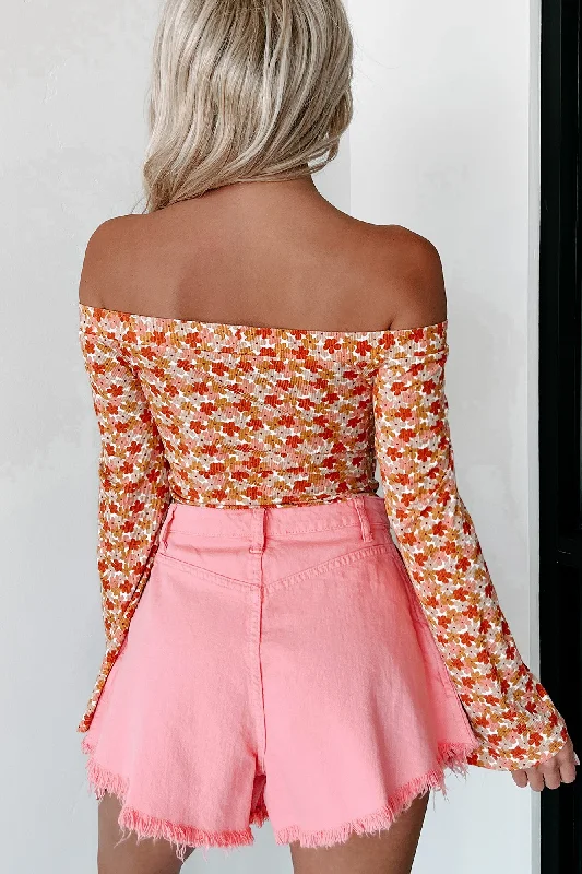 Incredible Aspirations Floral Off The Shoulder Bodysuit (Orange)