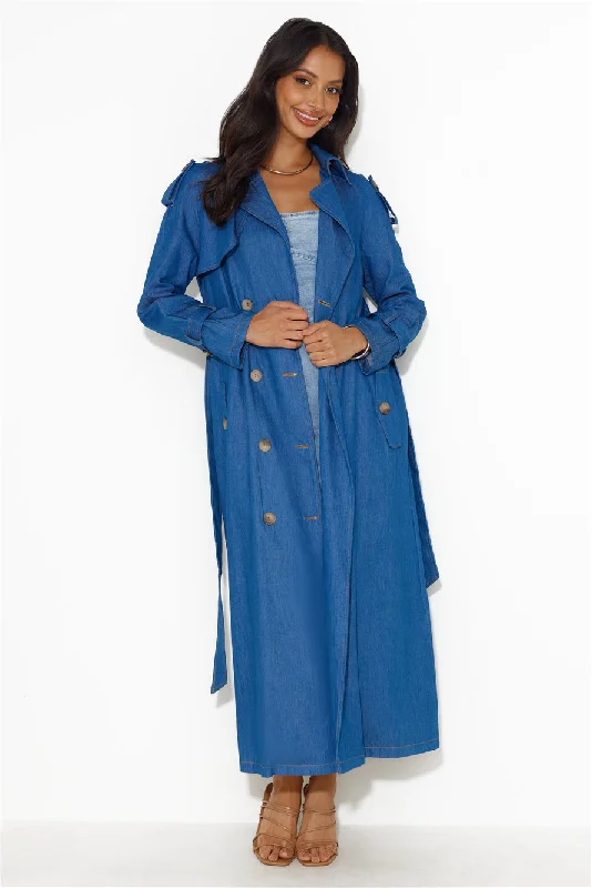 Into The Dark Denim Trench Coat Blue