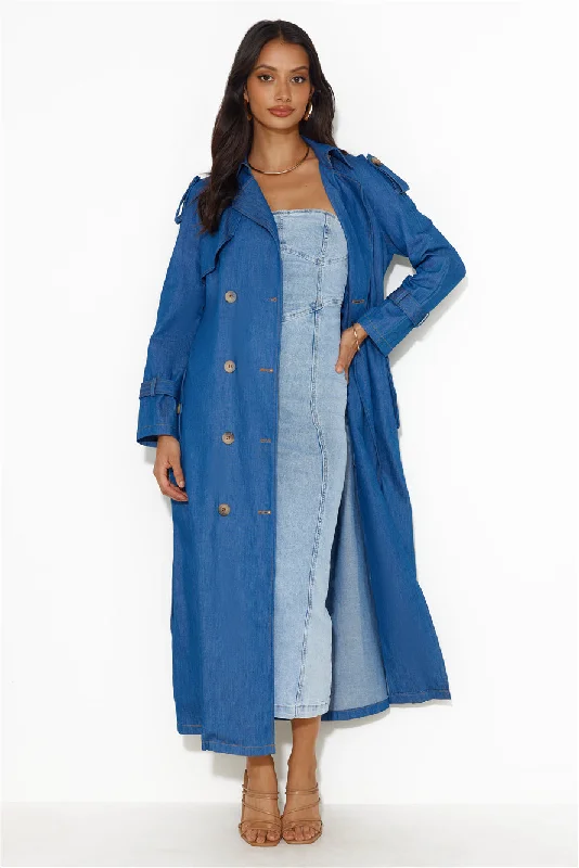 Into The Dark Denim Trench Coat Blue