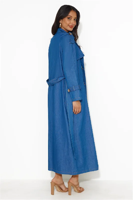 Into The Dark Denim Trench Coat Blue