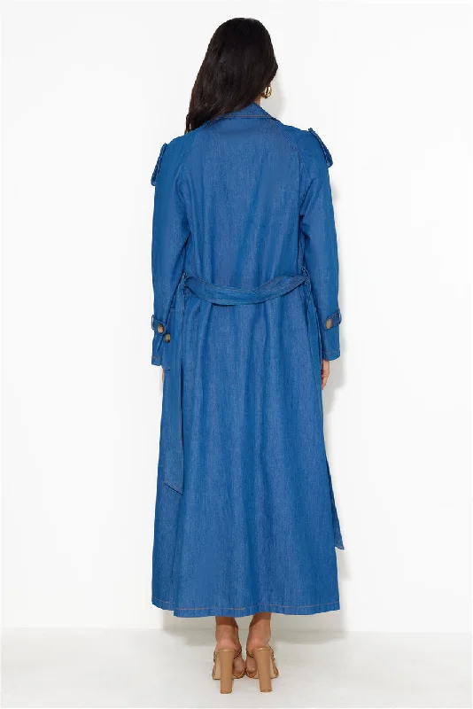 Into The Dark Denim Trench Coat Blue