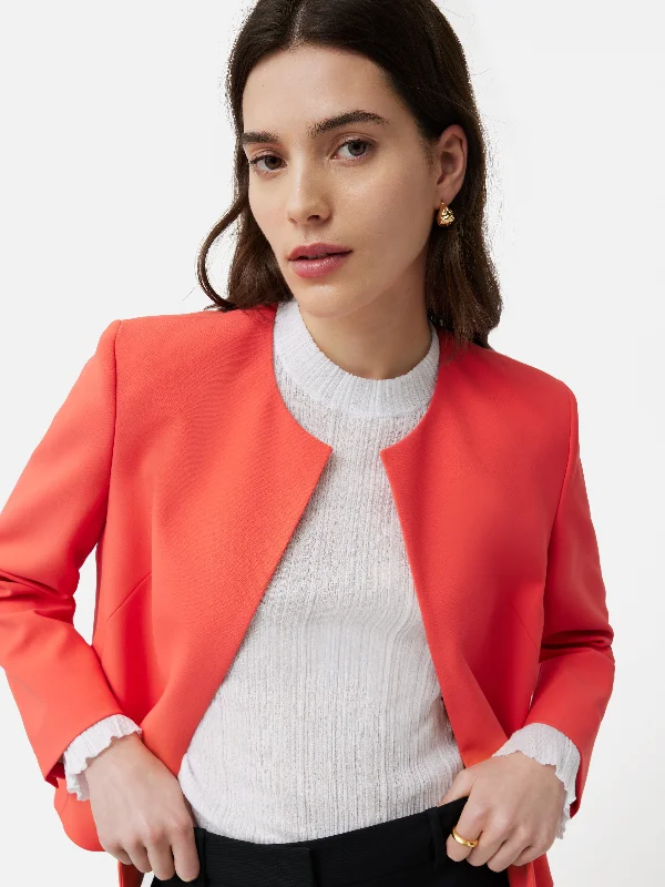 Italian Modern Crepe Short Jacket | Coral