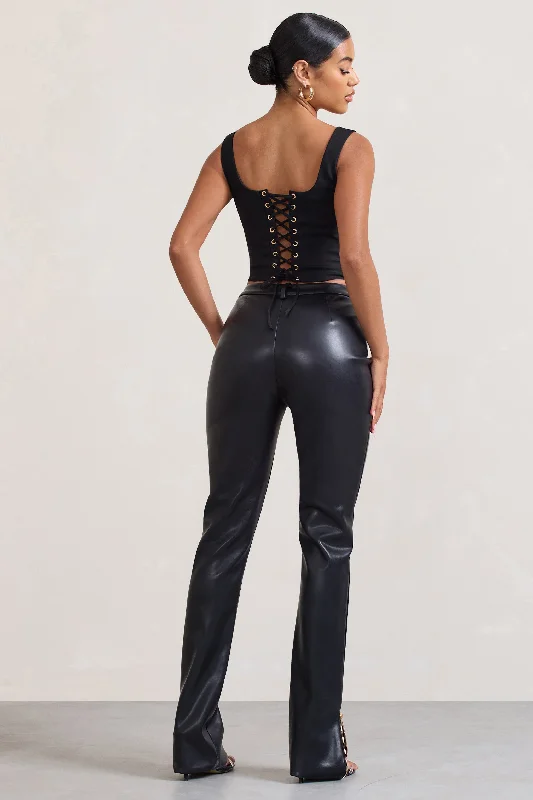 Jackie | Black Faux Leather High-Waisted Trousers With Ankle Zips