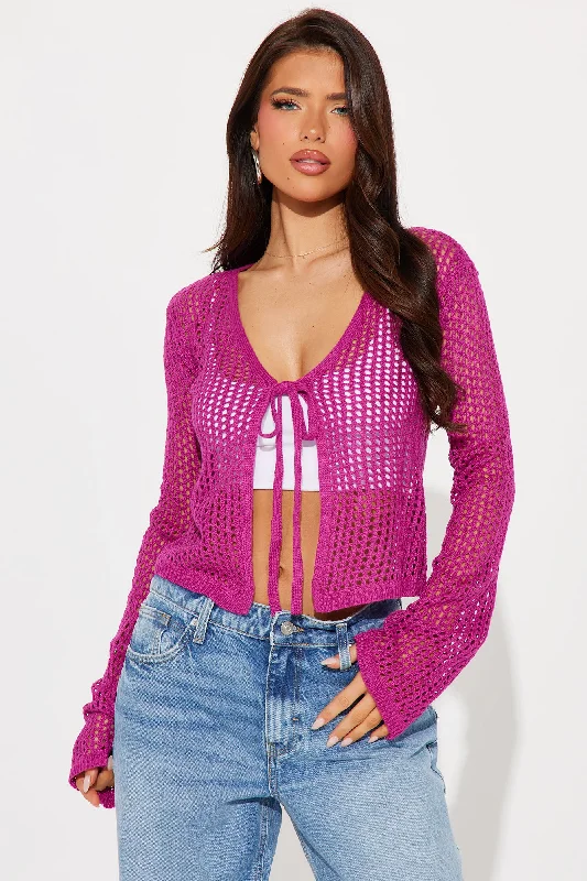 Kandi Tie Front Pointelle Cardigan - Pink