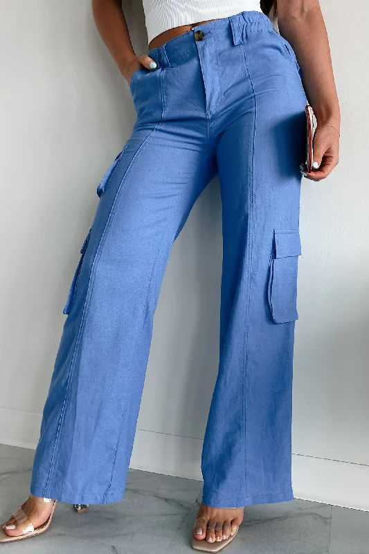 Keep On Hoping Linen Cargo Pants (Blue)