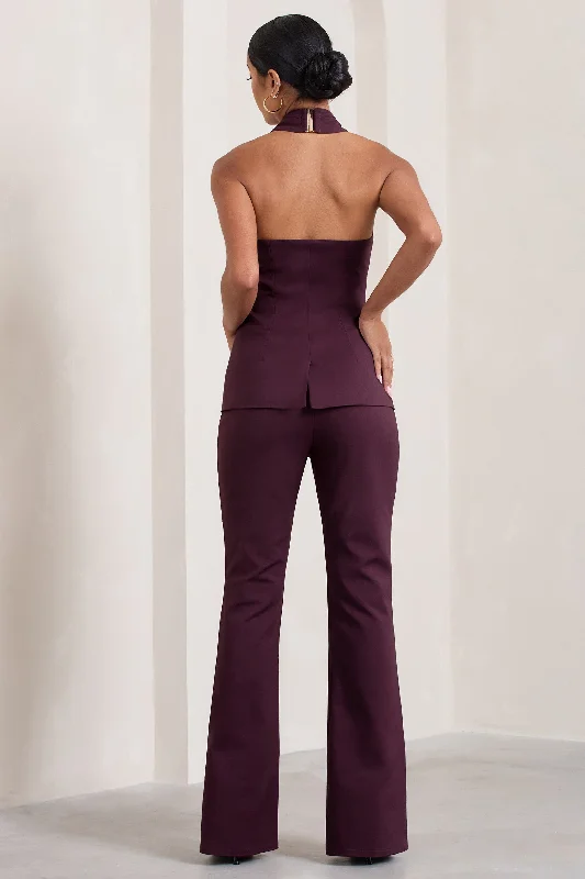 Kehlani | Burgundy High Waist Wide Leg Trousers