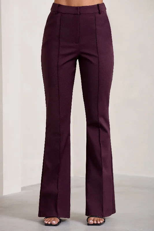 Kehlani | Burgundy High Waist Wide Leg Trousers