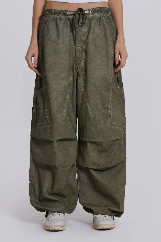 Khaki Oil Wash Parachute Pants