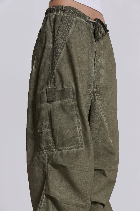 Khaki Oil Wash Parachute Pants