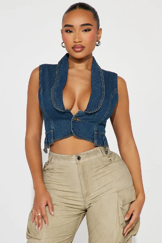 Late Night Denim Vest Top - Medium Wash