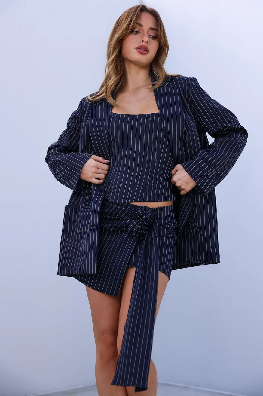 LIONESS Hills Blazer Navy Pinstripe