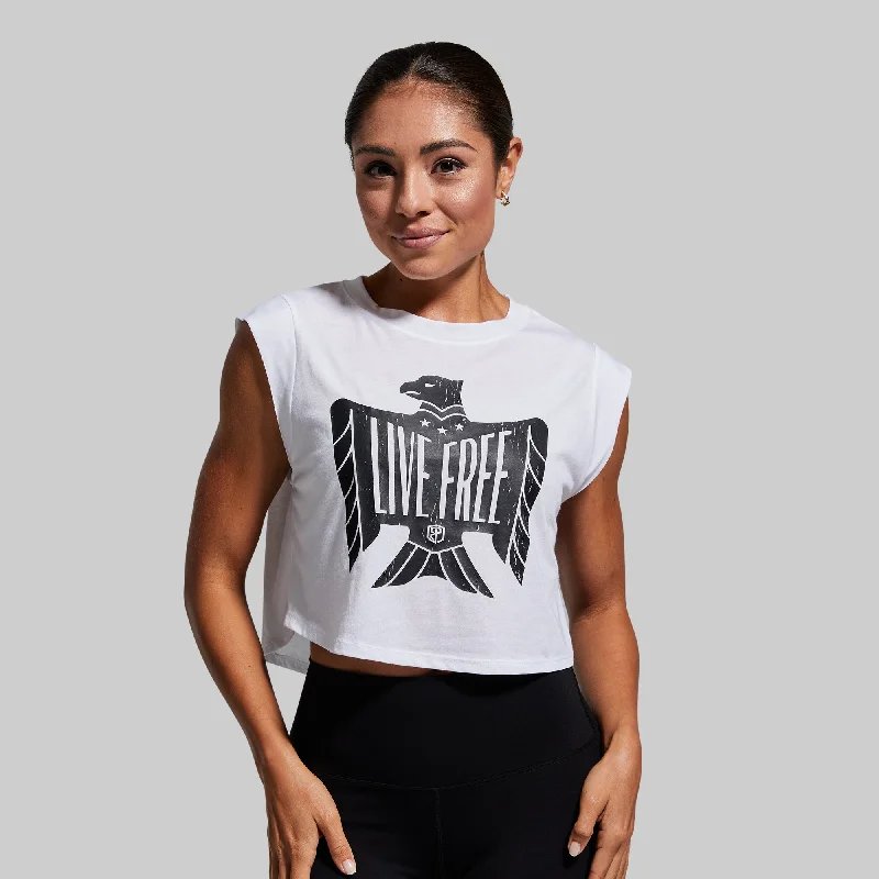 Live Free Festival Cropped Tank (White)