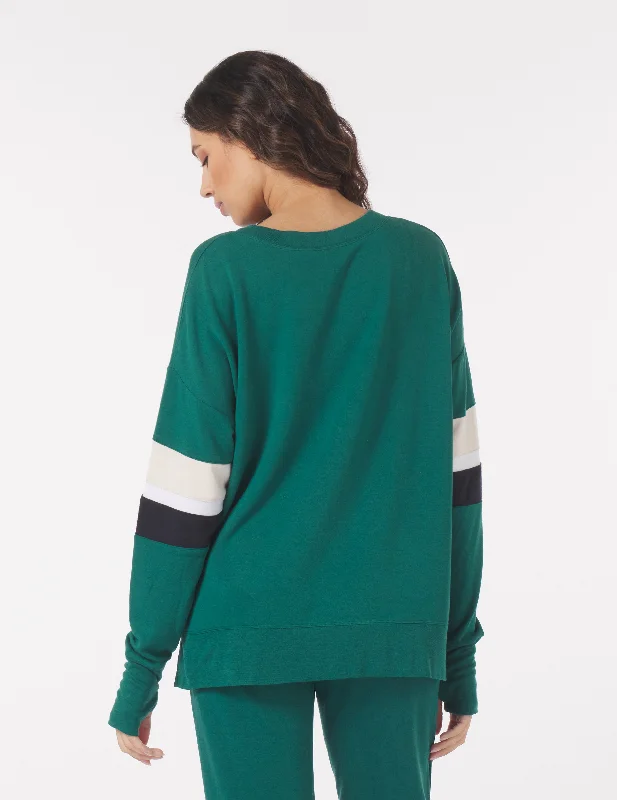 Lounge Long Sleeve: Emerald with Oatmilk/White/Black Stripes