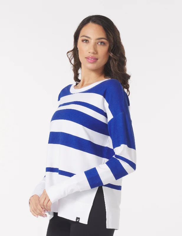 Lounge Long Sleeve: Monaco Blue/White Variegated Stripes