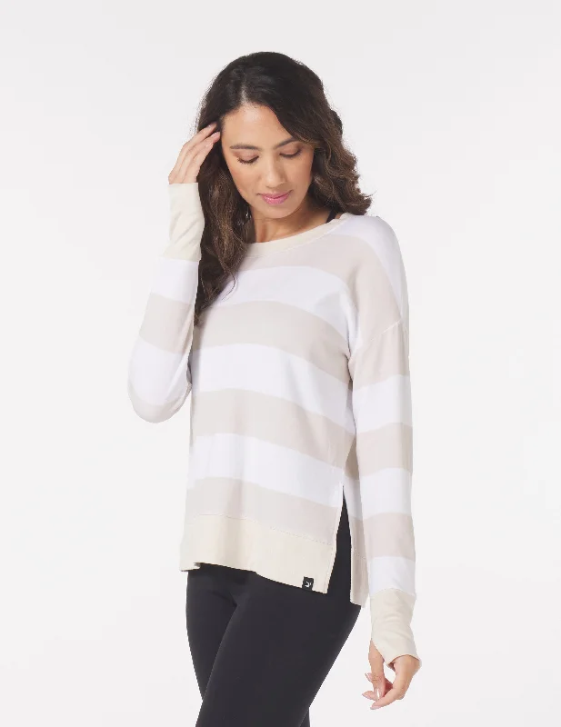 Lounge Long Sleeve: Oatmilk/White Bold Stripes