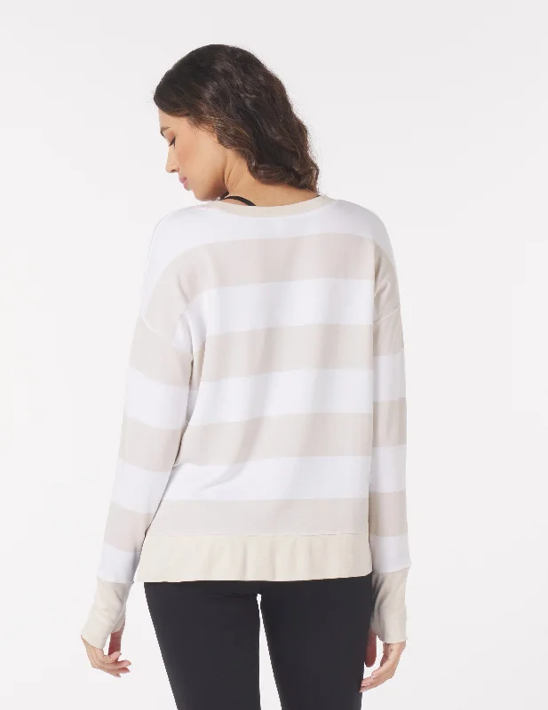 Lounge Long Sleeve: Oatmilk/White Bold Stripes