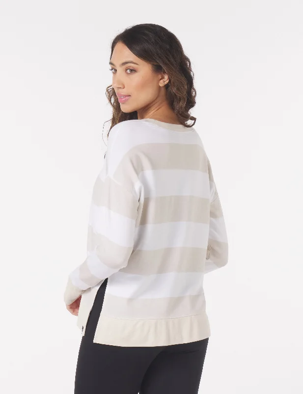 Lounge Long Sleeve: Oatmilk/White Bold Stripes