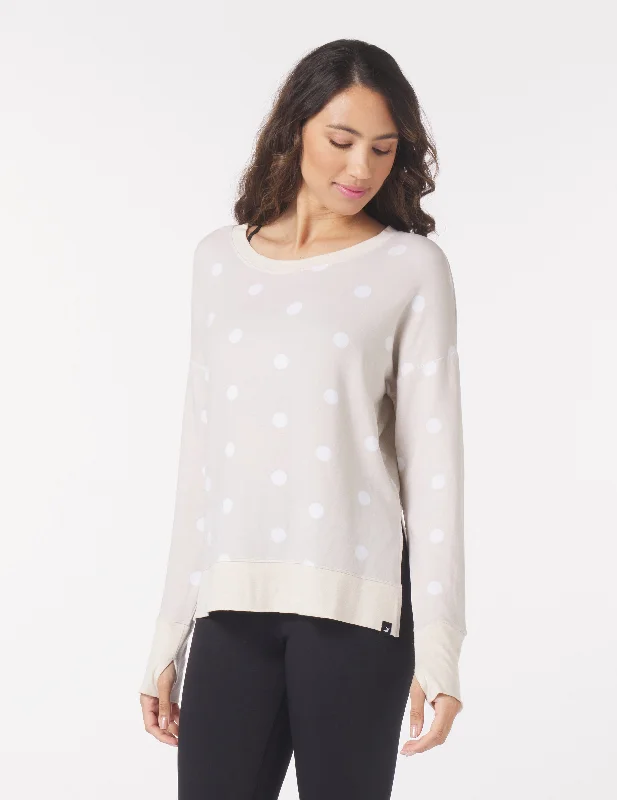 Lounge Long Sleeve: Oatmilk/White Polka Dots