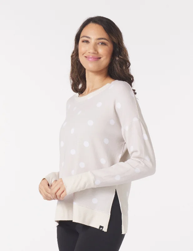 Lounge Long Sleeve: Oatmilk/White Polka Dots