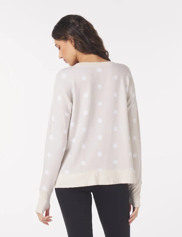 Lounge Long Sleeve: Oatmilk/White Polka Dots