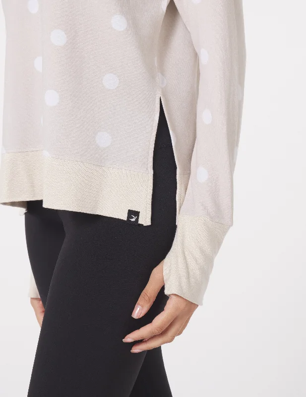 Lounge Long Sleeve: Oatmilk/White Polka Dots