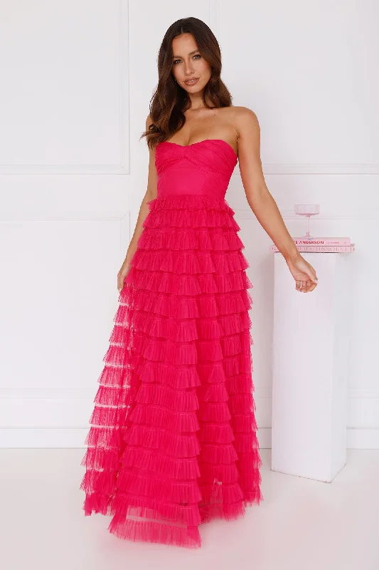 Lovers In Paris Strapless Tulle Maxi Dress Hot Pink