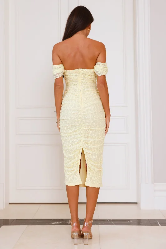 Luxury Loft Off Shoulder Mesh Midi Dress Yellow