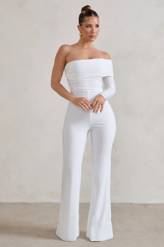 Margie | White One Sleeve Bardot Jumpsuit