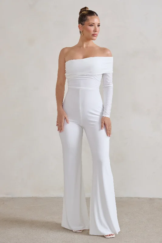 Margie | White One Sleeve Bardot Jumpsuit