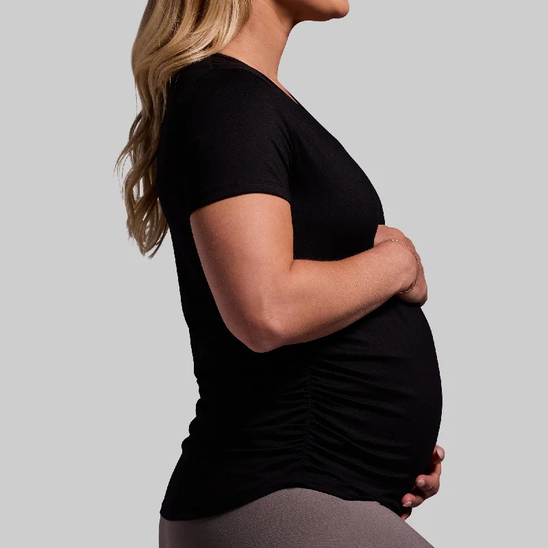 Maternity Athleisure Short Sleeve V-Neck (Black)