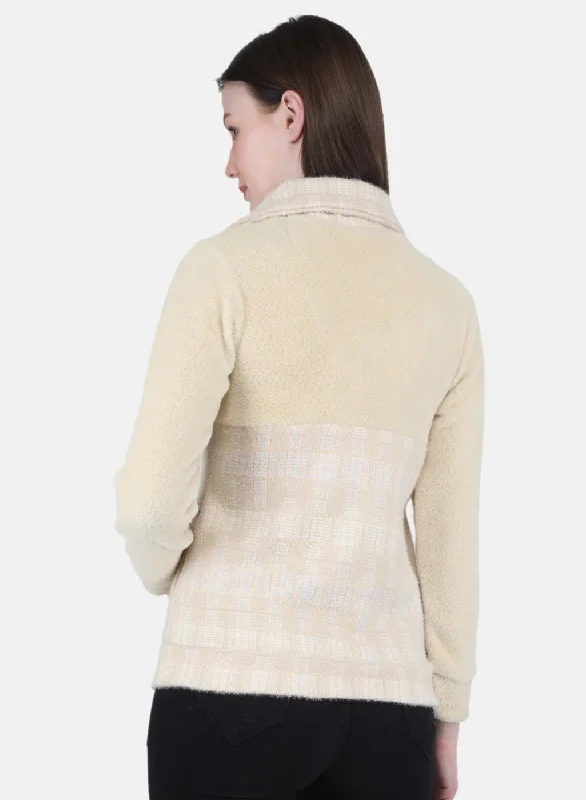 Women Beige Check Sweatshirt