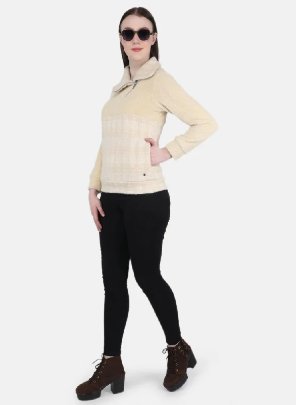 Women Beige Check Sweatshirt