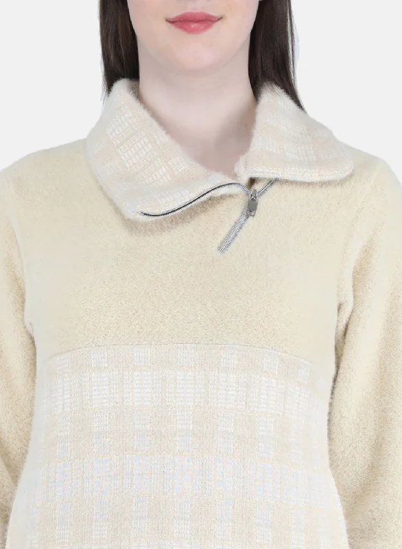 Women Beige Check Sweatshirt