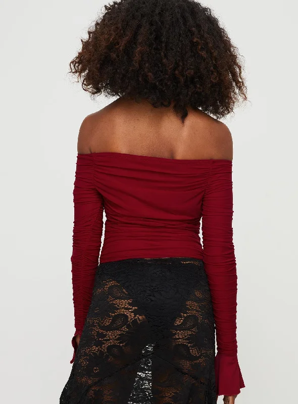 Moreno Off The Shoulder Top Burgundy