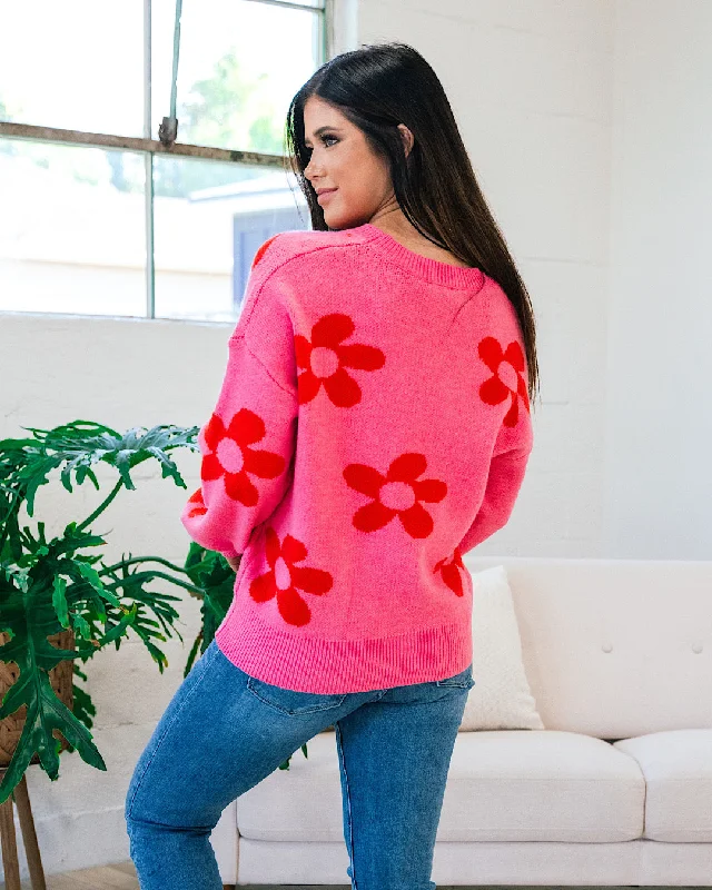 Della Pink and Red Flower Sweater FINAL SALE