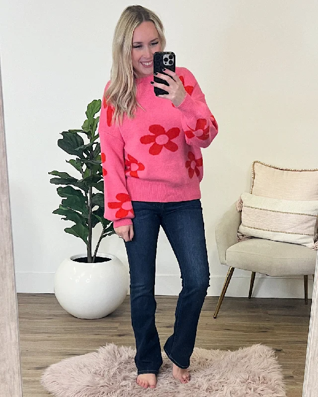 Della Pink and Red Flower Sweater FINAL SALE