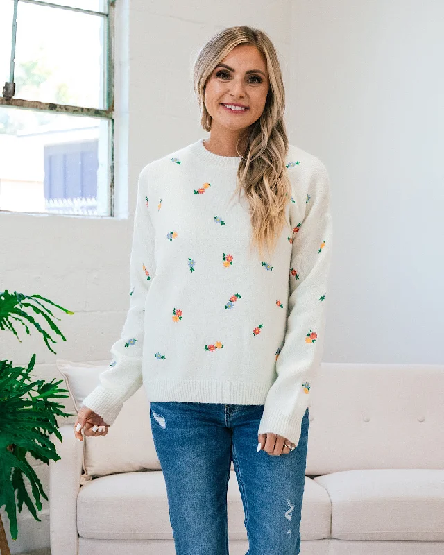 Nora Ivory Embroidered Daisy Sweater FINAL SALE