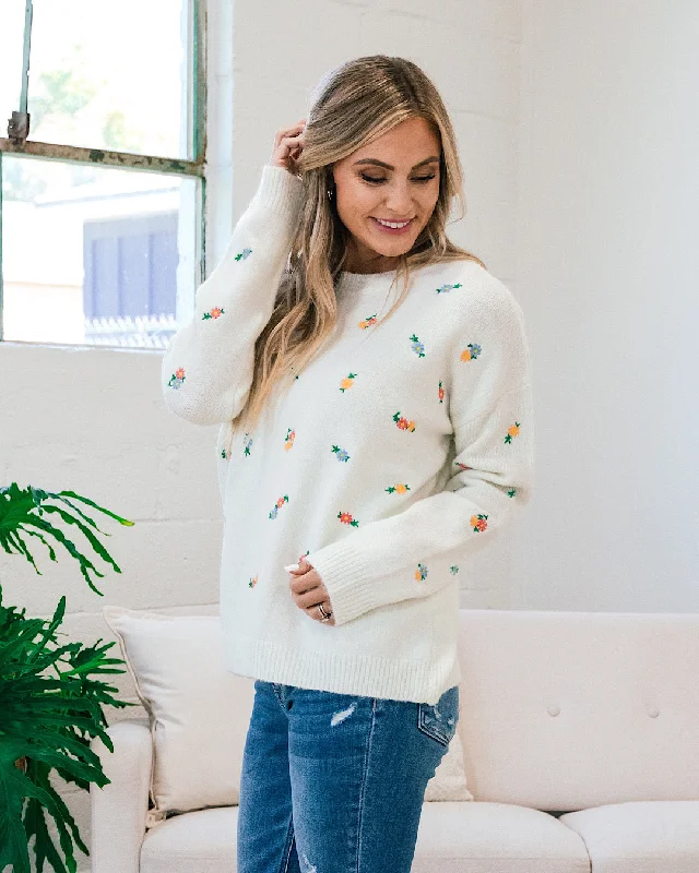 Nora Ivory Embroidered Daisy Sweater FINAL SALE