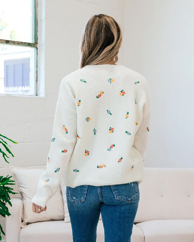 Nora Ivory Embroidered Daisy Sweater FINAL SALE