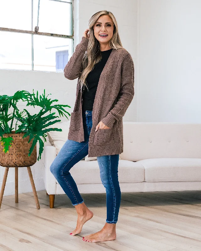 Textured Open Front Cardigan - Cappuccino